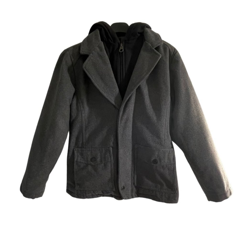 Boys Calvin Klein Layered Look Gray and Black Hooded Jacket Size Medium 10/12